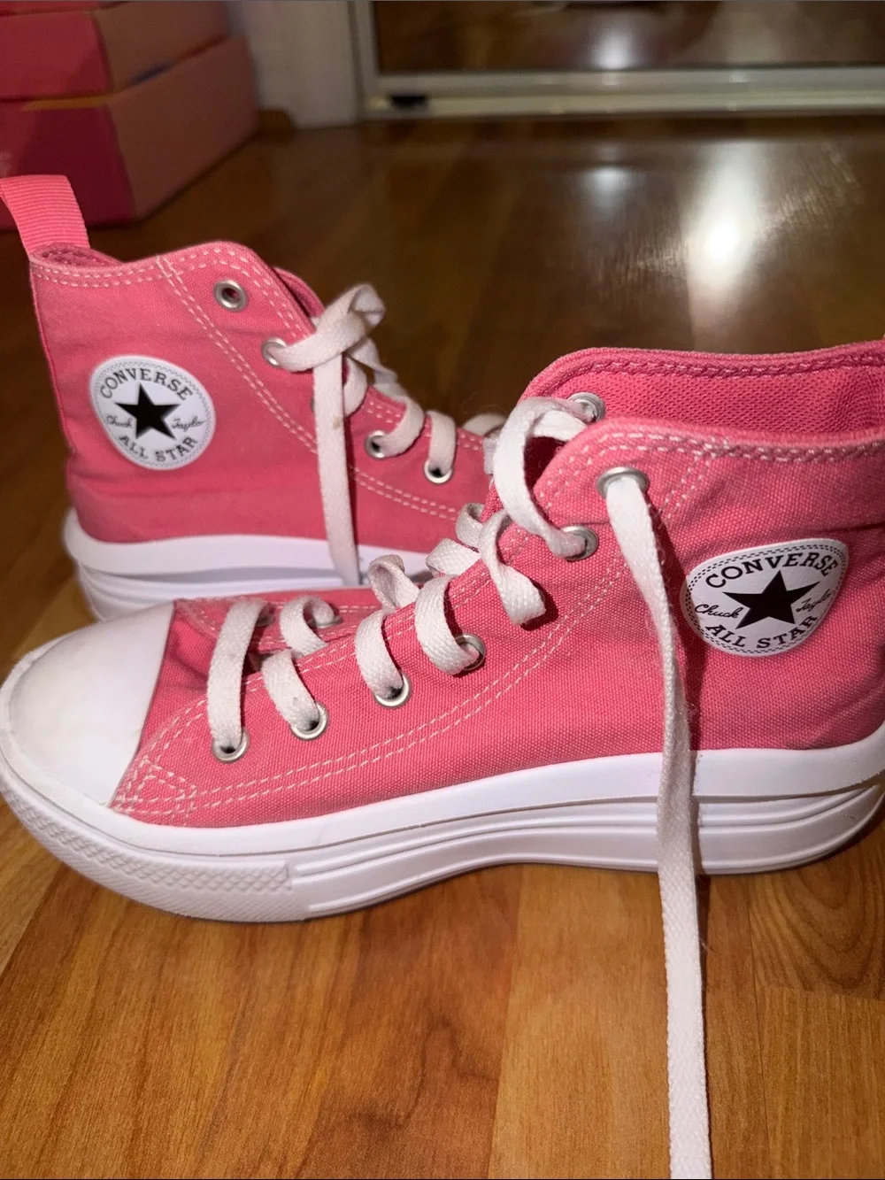 Converse Kids Pink High-Top Canvas Sneakers with White Laces